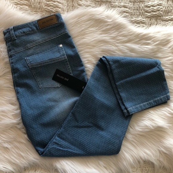 Paz Torras Micro Dot Blue Skinny Jeans 10 - Picture 1 of 7